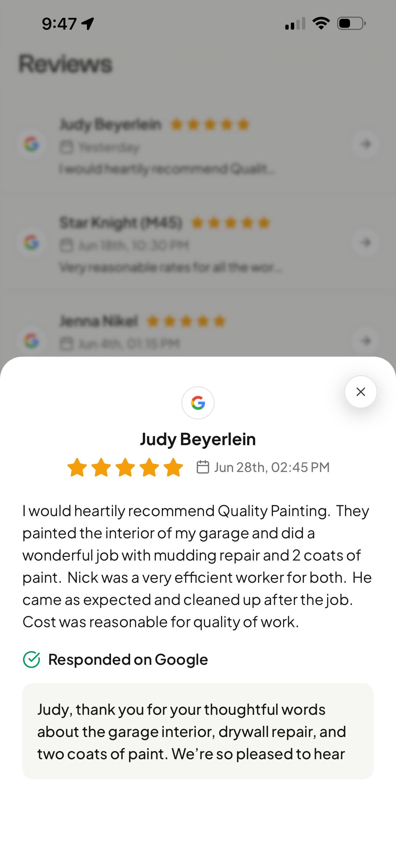 Garage Drywall Repair and Fresh Paint Earns a 5-Star Review image