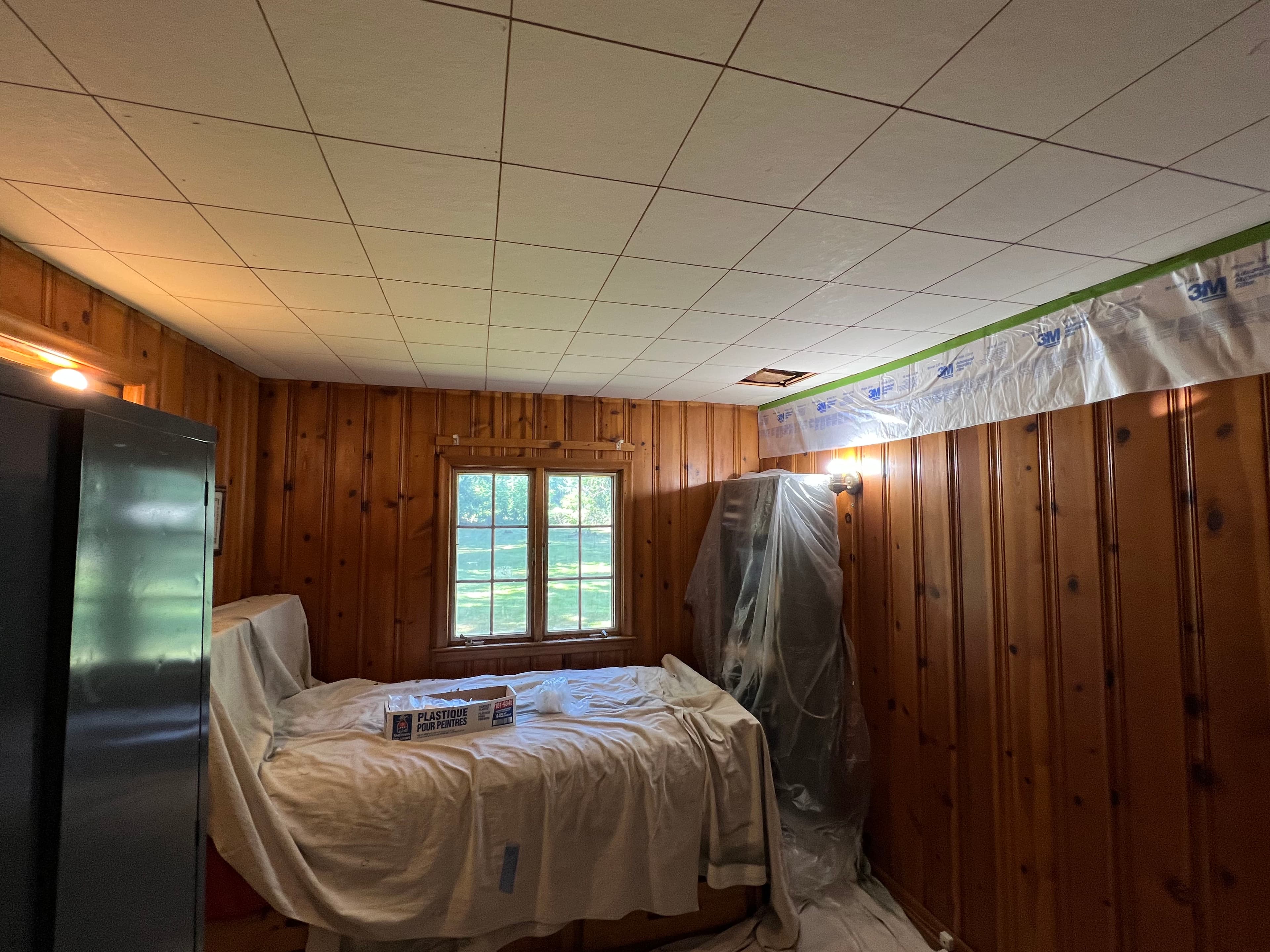 Project Old Ceiling Tiles Gone, Fresh Drywall and Flat White Takes Over image